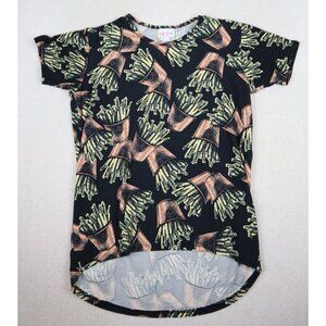 LULAROE GRACIE FRENCH FRIES PRINT SHORT SLEEVE HI-LO TUNIC TOP - SIZE 10